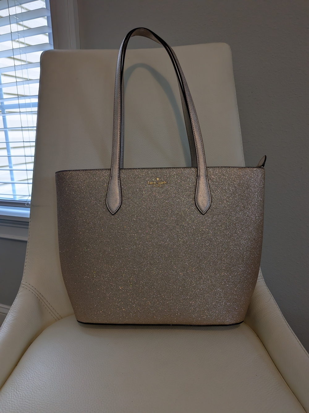 kate spade Glitter Shoulder Tote in Rose Gold